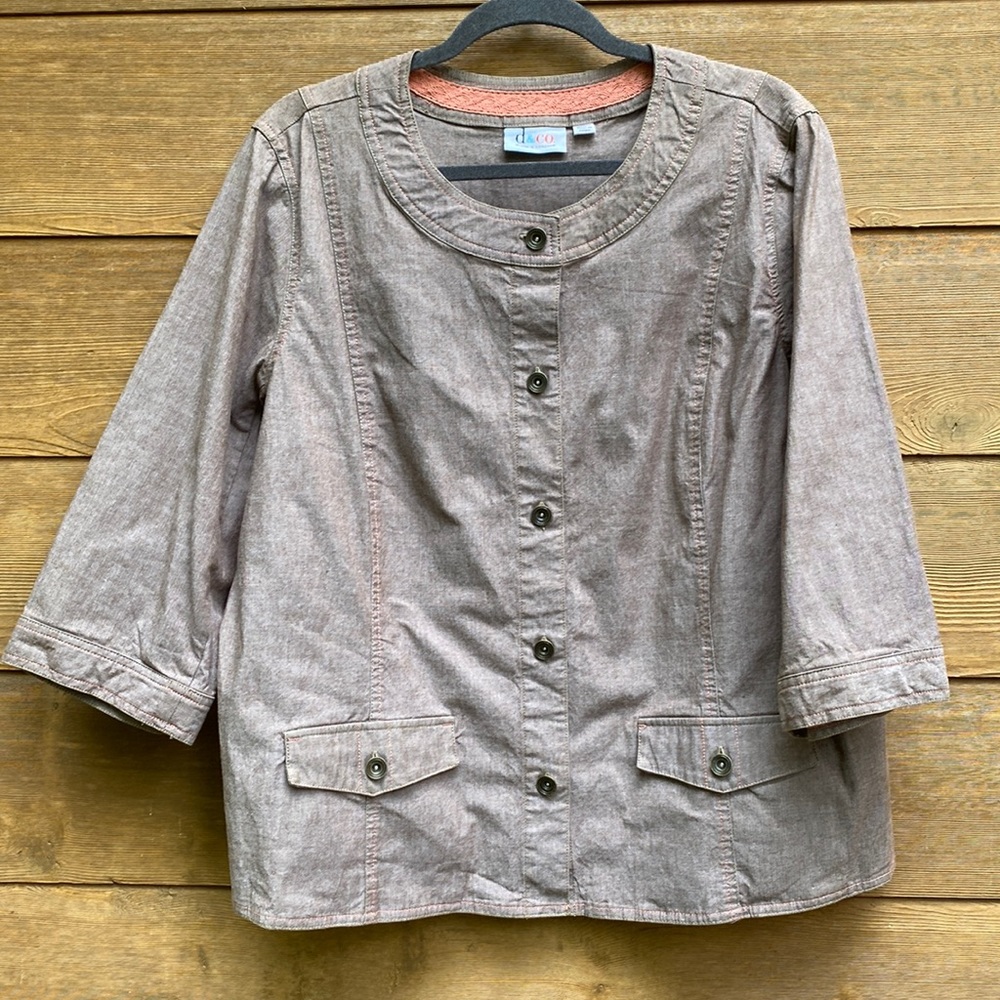 Denim&Co 3/4 Sleeve Light Brown Jacket Jean with Metal Buttons